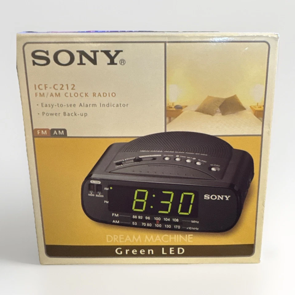 Sony ICF-C212 Radio Reloj FM/AM Dream Machine Negro Verde LED NUEVO En Caja Respaldo Foto 1 de 4