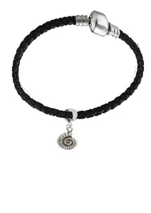 wa Ammonite Fossil Made From English Pewter on a Faux Leather Snake Bracelet - Picture 1 of 1