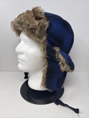 Chapéu caçador Roebuck & Co. G/XL pele sintética azul flanela poliéster/mistura de lã - Imagem 1 de 4