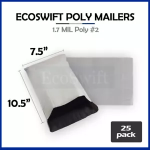 25 7,5 x 10,5 EcoSwift Weiß Poly Versandtasche Versand Umschlag Selbstversiegelnde Beutel 1,7 MIL - Bild 1 von 5