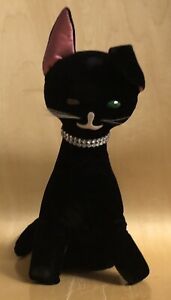 Peluche vintage MCM noir 11 pouces chat avec collier strass TLC