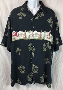 Vintage Hawaiian Rayon Shirt XL Black Party Drink ButtonUp Luau Retro Beach - Picture 1 of 6