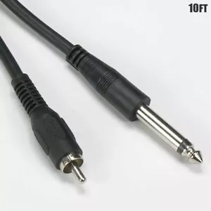 10FT 6.35mm 1/4" TS Mono Male to RCA Male Guitar Instrument Audio Cable Black - Picture 1 of 1