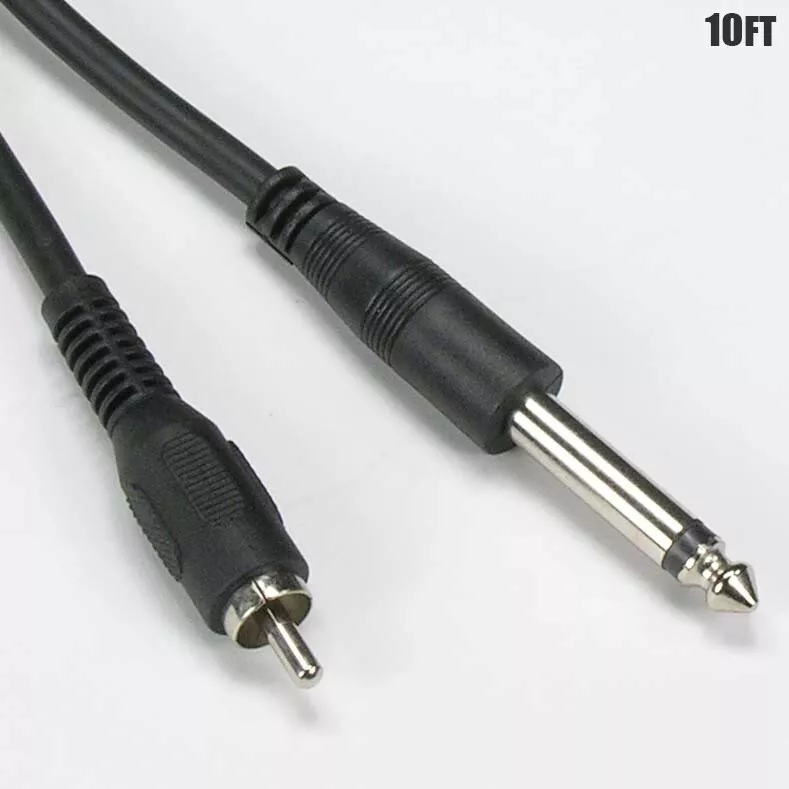 10FT 6.35mm 1/4" TS Mono Male to RCA Male Guitar Instrument Audio Cable Black - Image 1 of 1