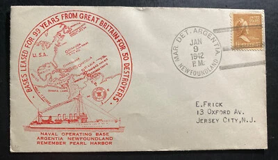 1942 Usa Navy Det Argentia Newfoundland Cover To Jersey City Naval Base - Image 1 of 2