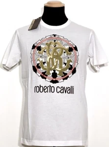 ROBERTO CAVALLI Herren Kurzarm T-Shirt weiß white Print Mod. A222 NEU ETIKETT! - Picture 1 of 8