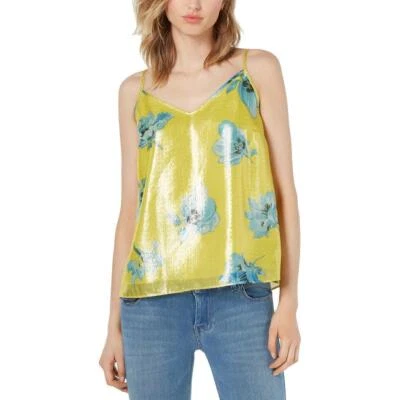 Bar lll Top Metallic Floral Tank Yellow Sleeveless Sz M NEW NWT 333 - Image 1 of 2