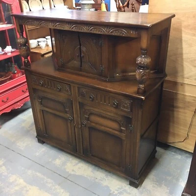 Beautiful Carved English Court Cupboard Cathedral Oak Sideboard Medieval Antique - Image 1 of 4