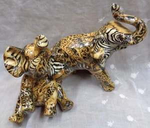 Set/2 LA VIE Glazed Porcelain SAFARI PATCHWORK Elephants - Picture 1 of 14