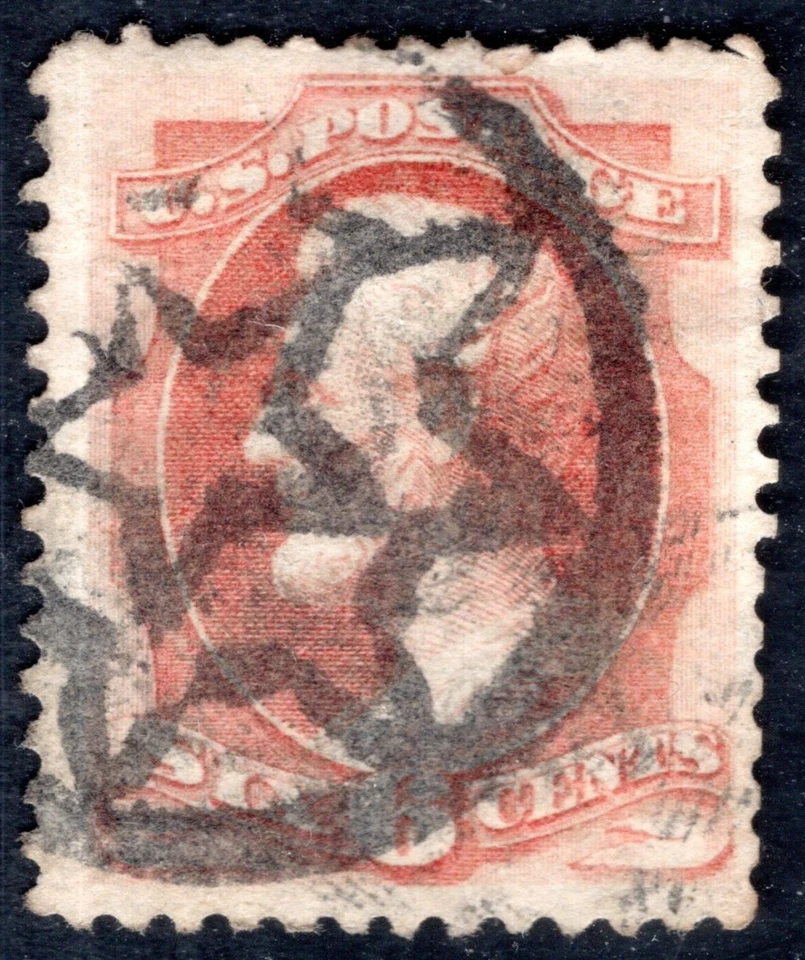 US 1870 SCOTT #148 BROWN CARMINE FANCY STAR-IN-STAR CANCEL LARGE MARGINS - Image 1 of 2