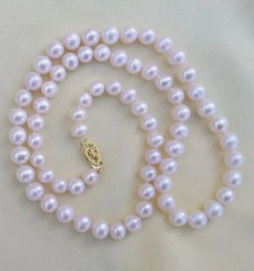 AAAAA+ beautiful 9-10mm White Akoya Pearl Necklace 14k Yellow Gold Clasp 18" -Y - Picture 1 of 3