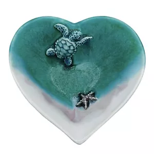 Allison M Peel Art Pottery Sea Turtle Starfish Heart Bowl Signed Dated 2014 - Picture 1 of 10
