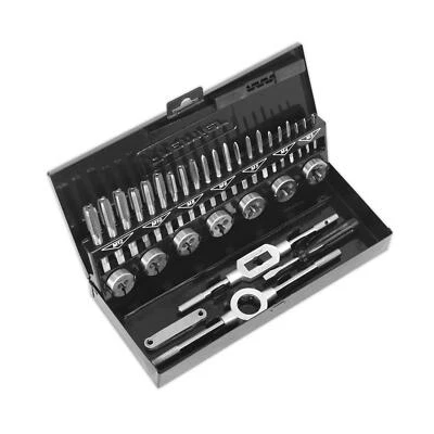 Conjunto métrico de torneiras e matrizes Sealey 32 peças moldes divididos HSS 4341 aço M3 - M12 - Imagem 1 de 4