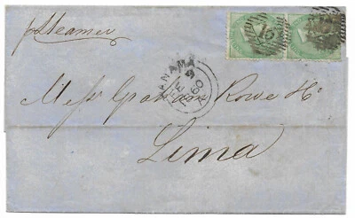 GRAN BRETAÑA a PERÚ 1860 Cubierta Yv# 20x2 Vía PANAMÁ Foto 1 de 2