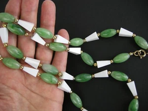 NAPIER Lucite Bead Necklace Green White Gold Spacers Signed 36” Vintage - Picture 1 of 8