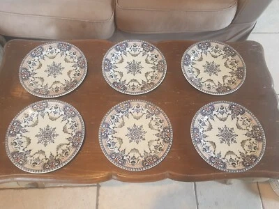 BELLE SERIE DE 6 ASSIETTES PLATES EN FAIENCE DE GIEN DECOR ROUEN POLYCHROME N°1 - Photo 1/4