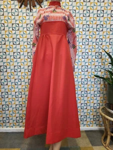 Vintage 70's Womens Long Sleeved Red Floral Dress XS 6 Mod Scooter Hippy Boho - Picture 1 of 6