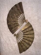 Chinese fans (2), Brass, carved Dragon