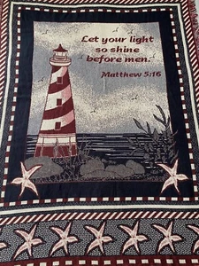 Masterweave Inc Vintage USA Made Cotton Throw Blanket Lighthouse Bible 74”x50” - Picture 1 of 19