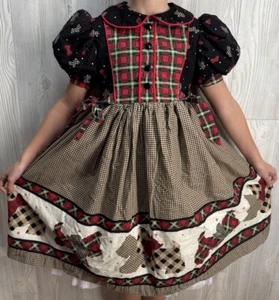 Vtg Daisy Kingdom Girl’s Scottish Terrier Puppy Christmas Dress Sz 6/7? Handmade - Picture 1 of 7