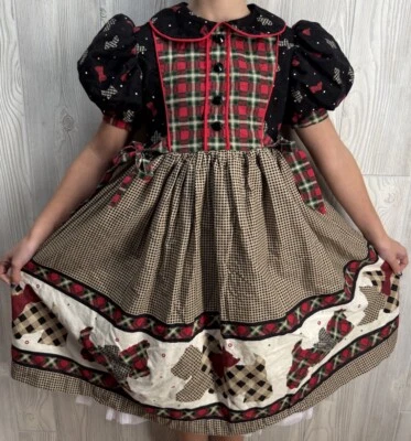 Vtg Daisy Kingdom Girl’s Scottish Terrier Puppy Christmas Dress Sz 6/7? Handmade - Image 1 of 4