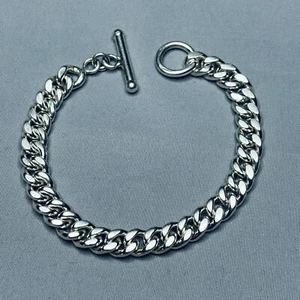 UNISEX HEAVY BIKER CUBAN CURB CHAIN LINK STERLING SILVER 925 TOGGLE BRACELET - Picture 1 of 4