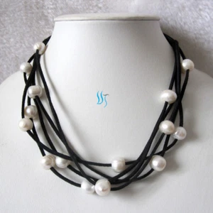 18 Zoll 10-11 mm Weiß 5 Reihen Süßwasser Perlen Halskette Wildleder Seil—— WEITERE FARBEN - Bild 1 von 29