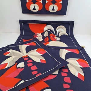 Alto Duo Reversible Placemats Bubble Marine Palm Trees & Toucan Cotton/Linen (4) - Picture 1 of 9