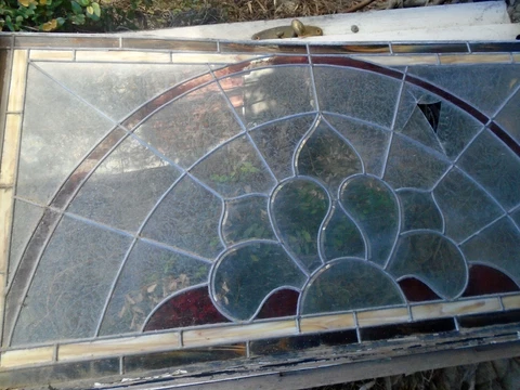Large Vintage stained glass window Aproximately 6' by 3.5'   ASIS Cover