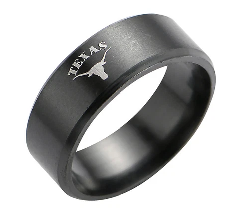 New Texas Longhorns Black Stainless Steel Engraved Ring Sizes 8 9 10 11 12 13 Cover
