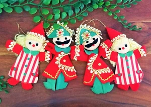 Lot 4 Vintage Felt Embroidered Girls & Soldiers Christmas Ornaments 1960s Japan - Picture 1 of 7