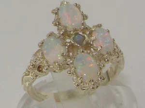 Heavy Weight Victorian Design Solid Sterling Silver Natural Very Fiery Opal Ring - Picture 1 of 3