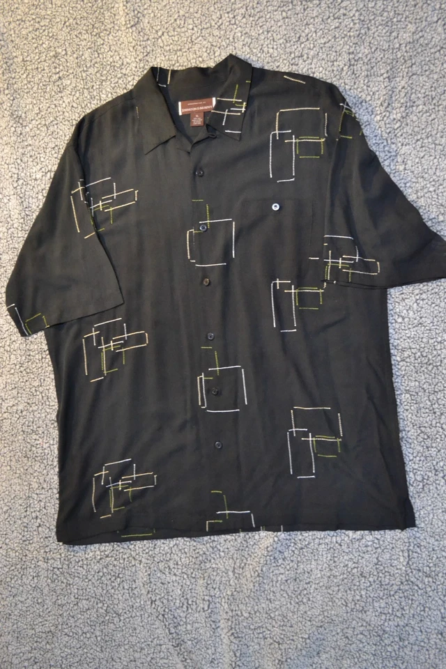 Camisa de hombre Johnson & Murphy manga corta negra X-grande con botones 100 % seda Foto 1 de 4