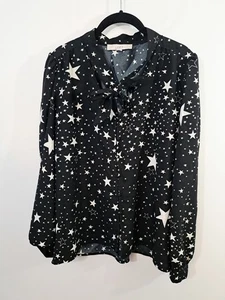 Loft Damen Bluse Oberteil schwarz weiß Sternenmuster Knopfleiste Langarm - Bild 1 von 5