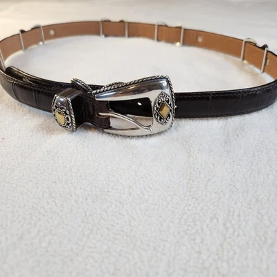 Cinturón de cuero de colección Brighton para mujer XL marrón plata oro X's diamantes Western Foto 1 de 4