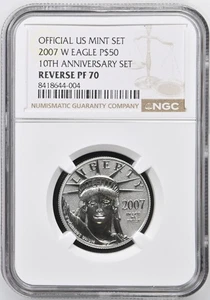 2007 Reverse Proof $50 Platinum Eagle 1/2 oz NGC PF-70 10TH ANNIVERSARY SET - Picture 1 of 2