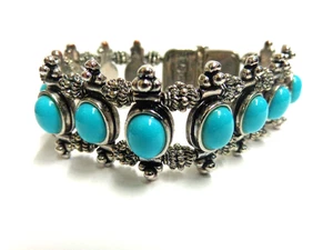 Silver plated turquoise bracelet sz 8 in lg wgt 105.9 grams 20 oval turquo stone - Picture 1 of 11