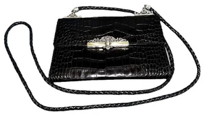 De Colección Brighton Bandolera Cartera Triple Cuero Estampado de Cocodrilo Cartera Bolso Trenzado - Imagen 1 de 13