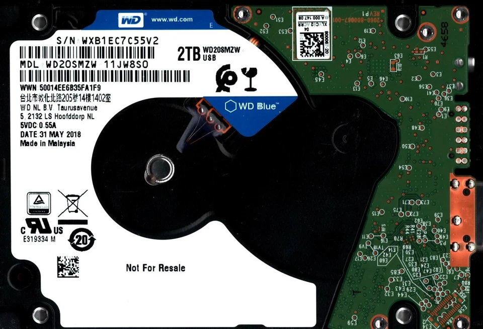 WD20SMZW-11JW8S0 S/N: WXB1E WESTERN DIGITAL 2TB MALAYSIA MAY 2018 - Image 1 of 1