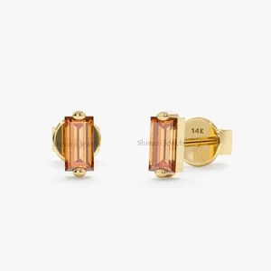 Aretes de citrino baguette natural certificados de 0,26 quilates en oro... - Imagen 1 de 12