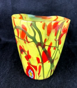 Jarrón de cristal vintage de Murano amarillo rojo Millifori dorado especificaciones - Imagen 1 de 9