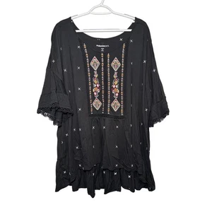 Denim 24/7 schwarz Paisley fließende Ösen Bluse Damen 1X Boho Bauer Whimsigoth - Bild 1 von 9