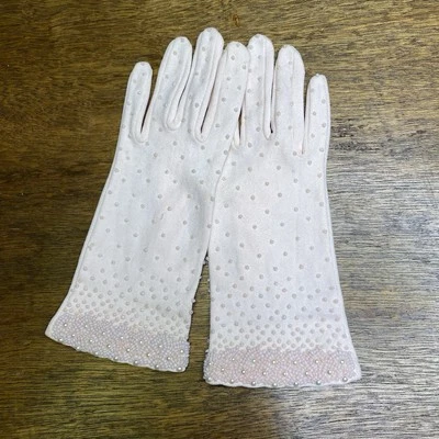 Vintage Gloves Womens Small Pink Beaded PearlDainty Fancy - Image 1 of 4