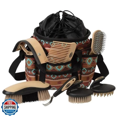 Kit de aseo de caballos de cuero tejedor, juego de cepillos de 7 piezas con bolsa organizadora, Foto 1 de 4