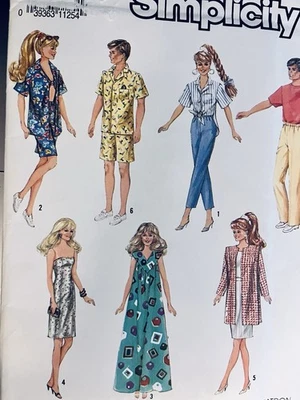 VTG 1991 Simplicity 7072 Fashion Doll Clothes 11½" Barbie & 12" Ken Pattern FF - Image 1 of 4