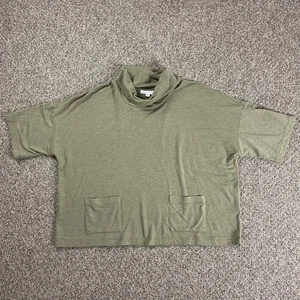 Pure Jill Turtleneck Top Womens M Olive Green French Terry Knit Short Sleeve - Picture 1 of 13