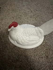 Vintage Westmoreland Milk Glass Split Tail Hen on Nest TOP LID ONLY Hand Painted - Picture 1 of 4