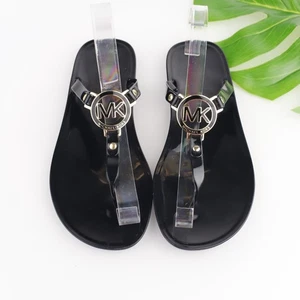 Michael Kors MK Damen-Sandale Größe 9 schwarz gold PVC Slide Riemen-Flip-Flop Schuh - Bild 1 von 15
