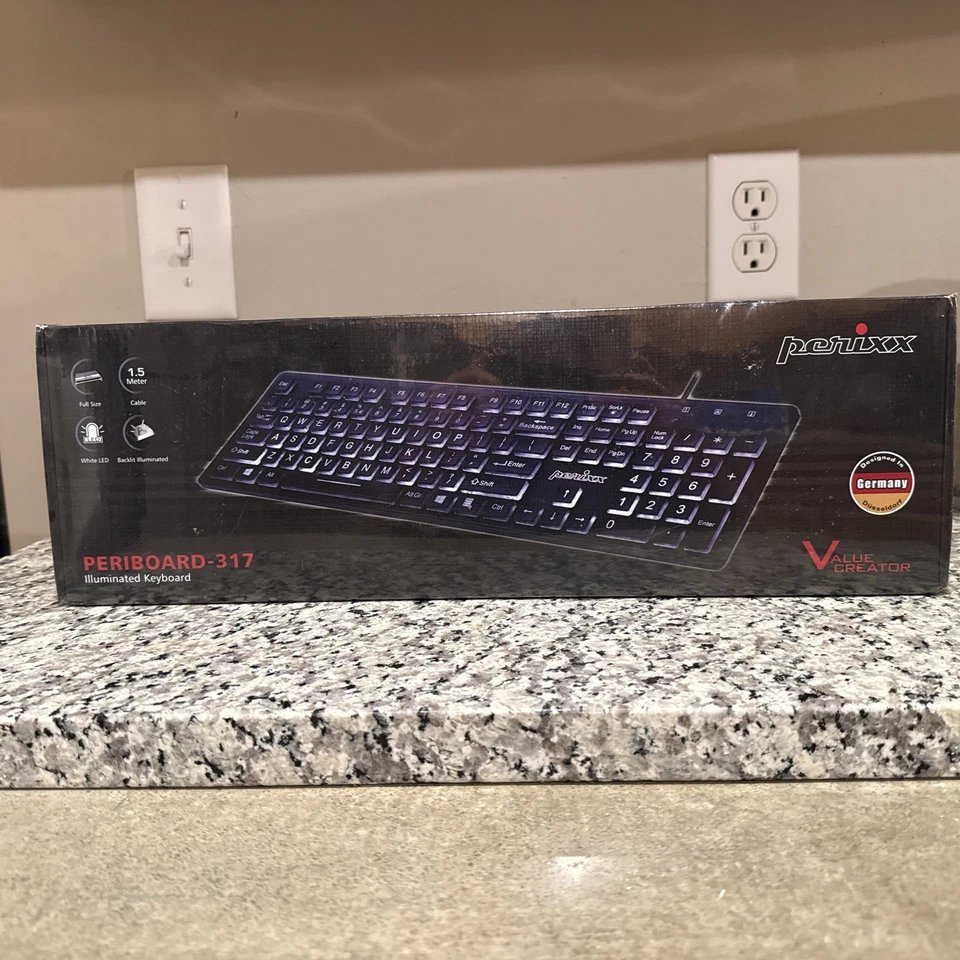 Perixx PERIBOARD317 Wired Backlit USB Keyboard Big Print Letter with White LED - Image 1 of 4
