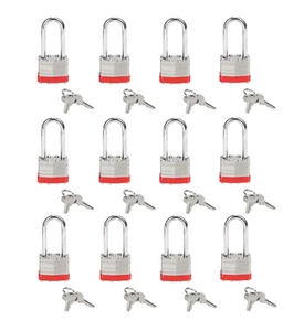 Set Of 12 40mm Keyed Alike Laminated Steel Long Shackle Padlock 1 3/4" x 2 3/4" - Picture 1 of 4